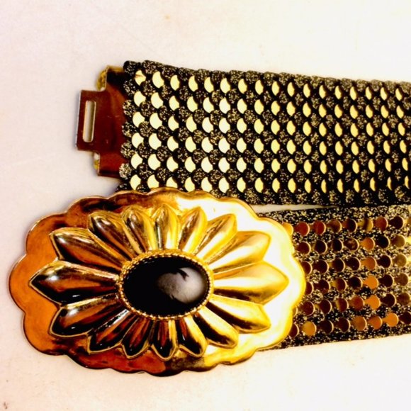 Vtg NOS Antique Gold Tone Stretch Scale Cinch Belt main image 7